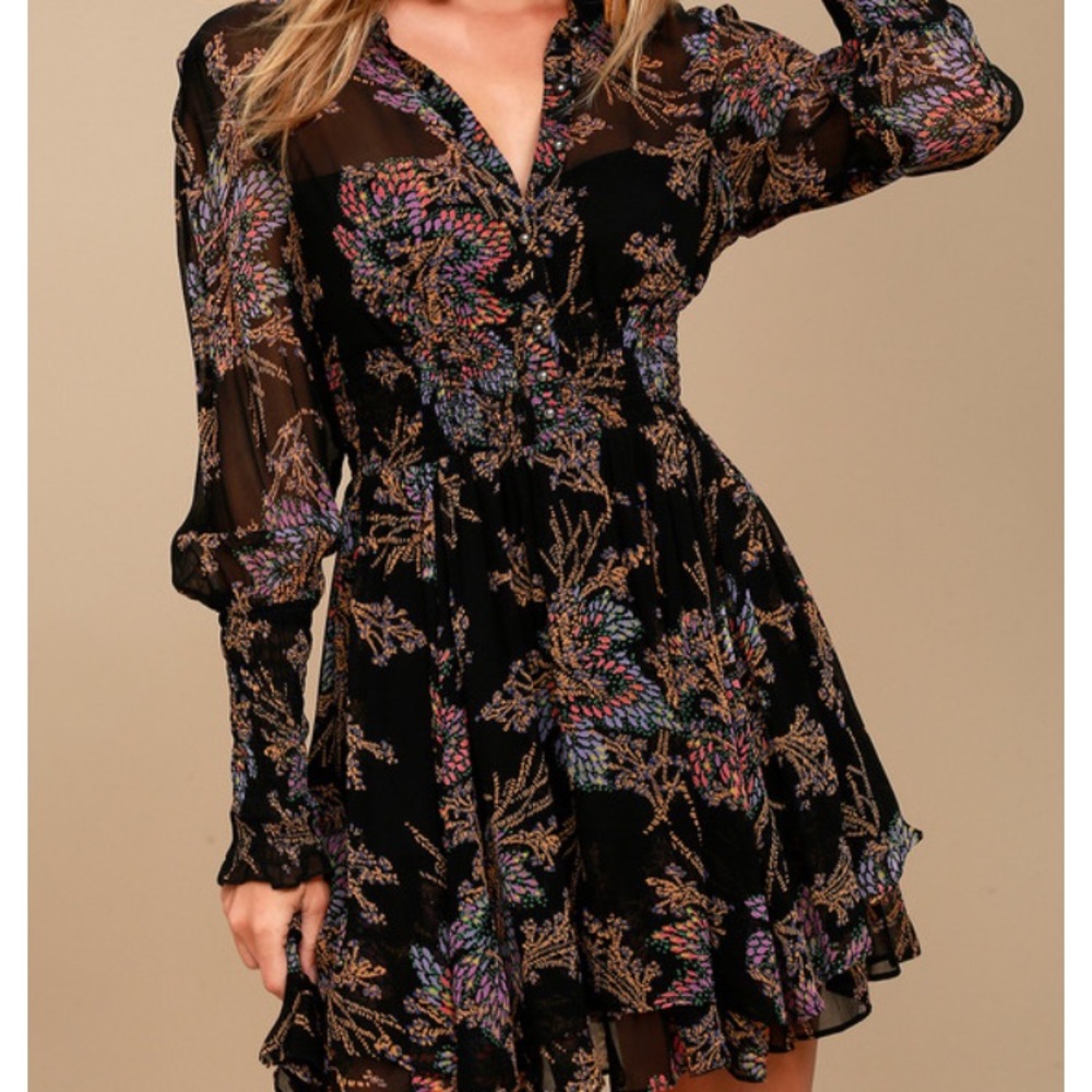 Free People Fake Pretend Babydoll Dress Black